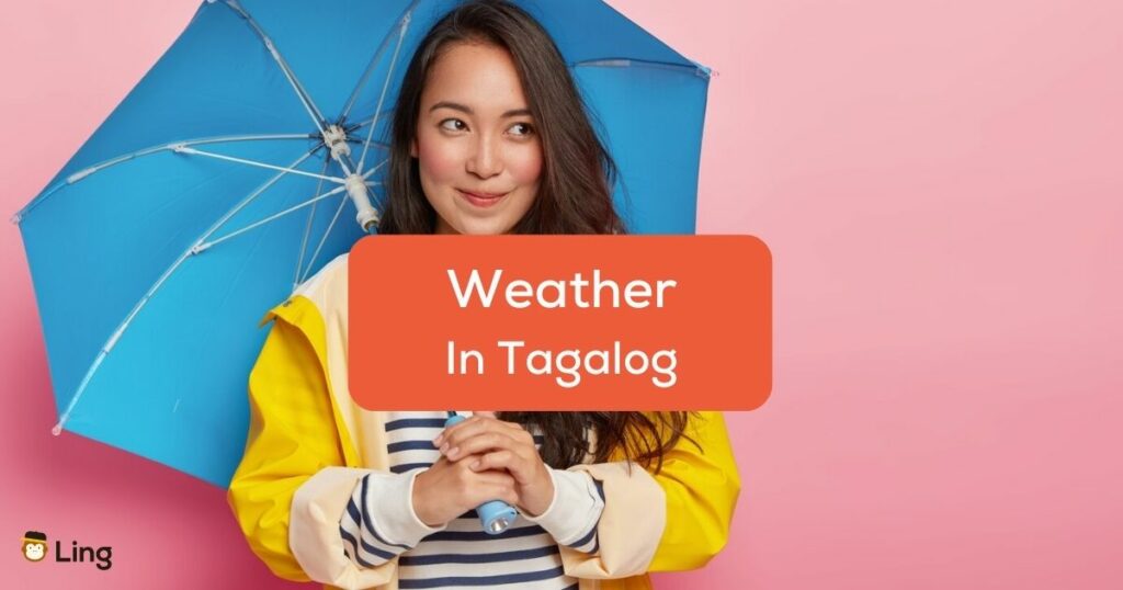 Weather in Tagalog- A photo of a pretty lady holding an umbrella.