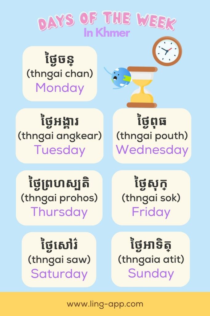 Learn the days of the week in Khmer with the Ling app