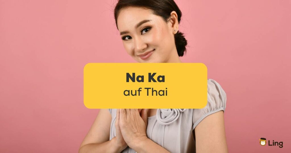 Höfliche Thai Frau macht den Wai und sagt Na Ka auf Thai