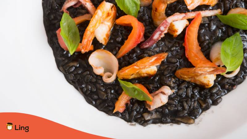 Famous Croatian Dish Black Risotto with Seafood