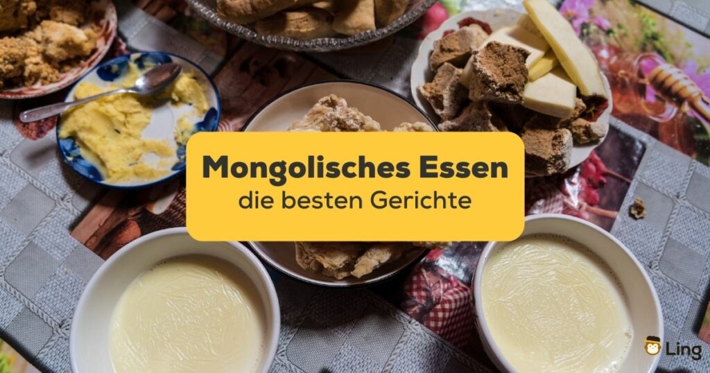 Titelbild: mongolische Gerichte angeordnet auf einem Tisch Ling-App