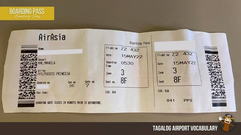 Boarding Pass  (Boarding Pass)-Tagalog-Airport-Vocabulary-Ling