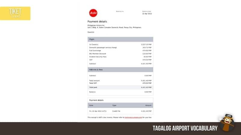 Tiket Sa Eroplano  (Plane Ticket)-Tagalog-Airport-Vocabulary-Ling