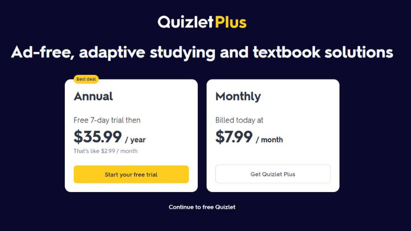 Quizlet Review Subscription Plan