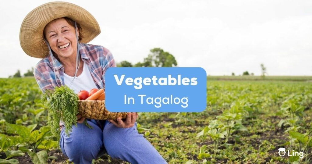 vegetables in Tagalog - A photo of a woman on a farm holding her newly harvested veggies