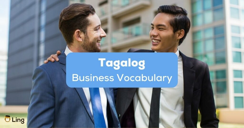 Tagalog business vocabulary - A photo of two businessmen outside buildings.
