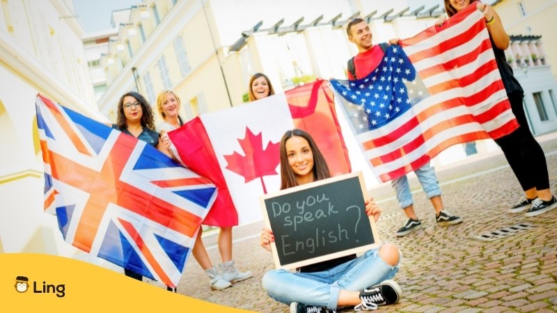 learn english language top language to learn according to Ling - english speaking people holding flags