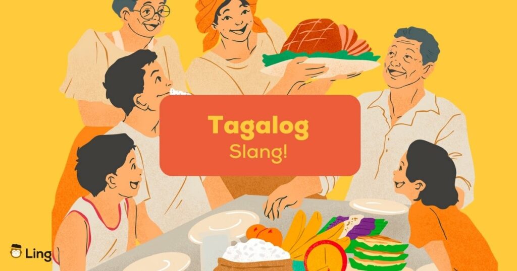 Tagalog slang words - A photo of a drawing of Filipinos preparing food for an occasion