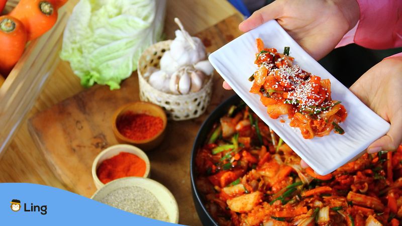 Koreanische Gerichte Beilage Eingelegter Chili-Kohl Kimchi 