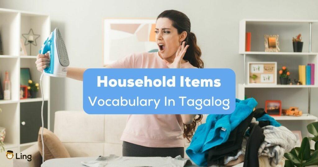 household items vocabulary in Tagalog - A photo of a mother holding an iron.