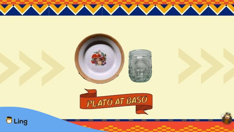 household items vocabulary in Tagalog - A photo of a plato and baso