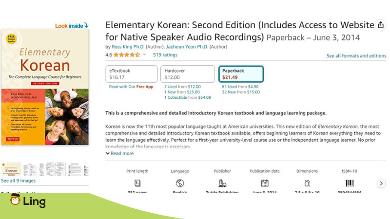 books to learn Korean Elementary Korean Second Edition