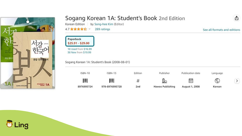 books to learn Korean Sogang Korean 1A