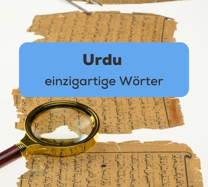Eine Lupe liegt auf beschriebenem Papier, Beitragstitel: einzigartige Wörter auf Urdu