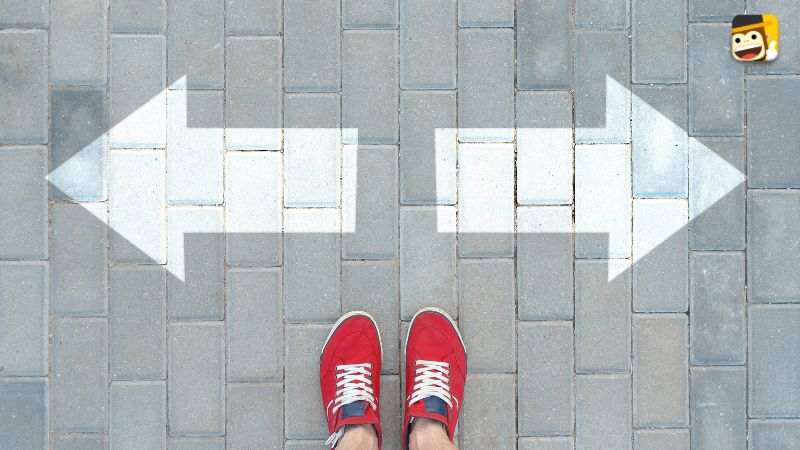 red shoes on concrete with left and right arrows