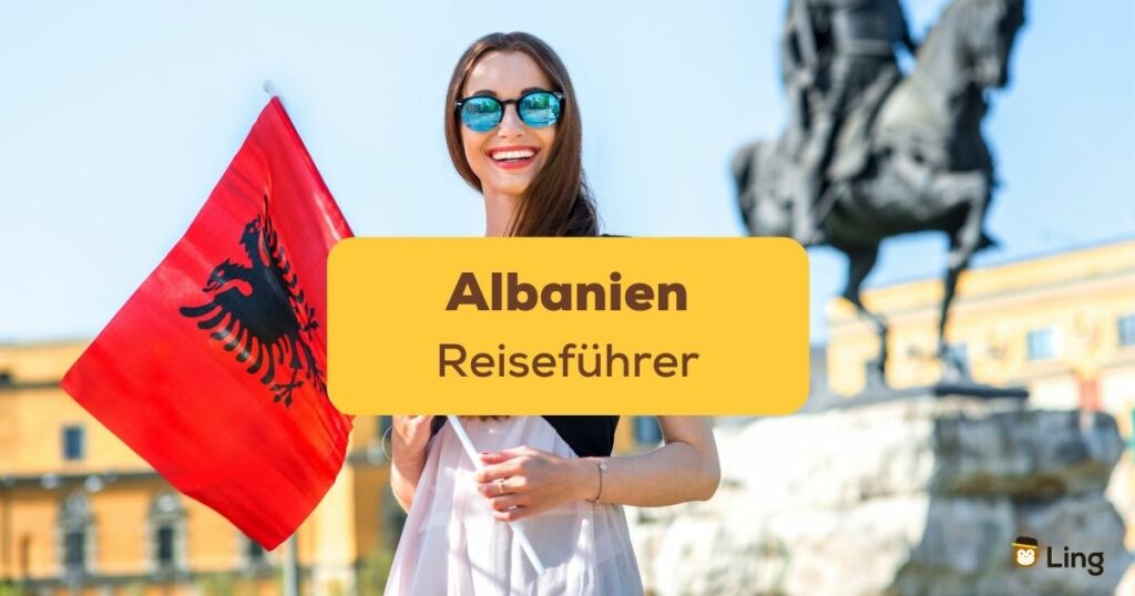 Frau mit albanischer Flagge
