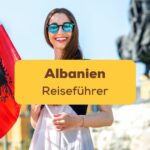Frau mit albanischer Flagge