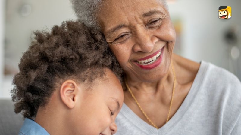 Grandmother holding grandson portuguese vocabulary