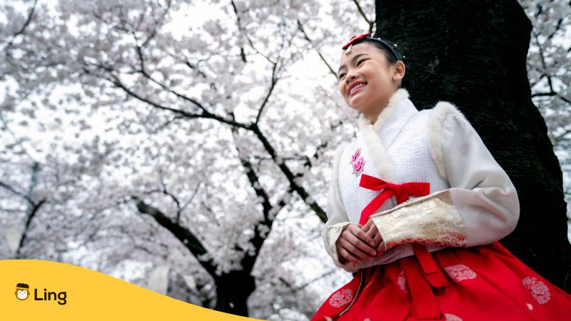 Koreanisches Mädchen in traditionellem Hanbok mit einem einzigartigen Namen