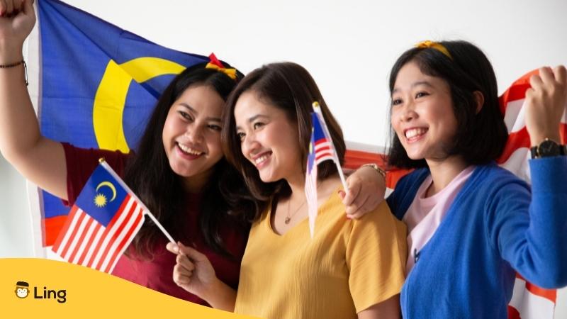 English-Loanwords-In-Malay-Ling-App-Malaysian-women-holding-flags