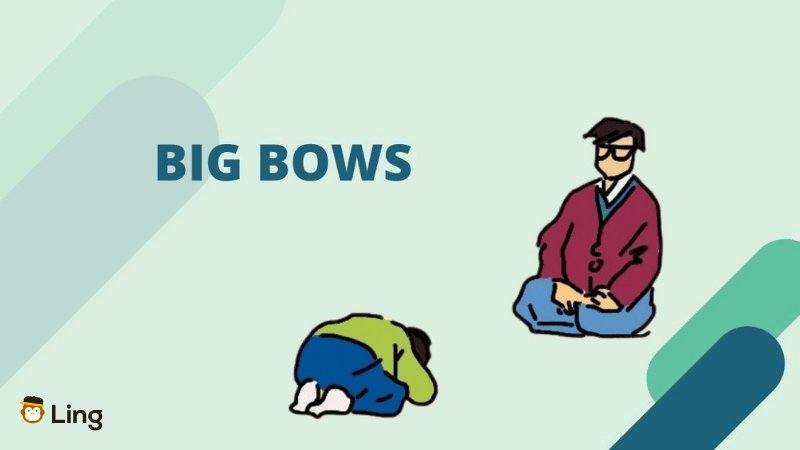 Two characters showing big bow as a greeting in Korean