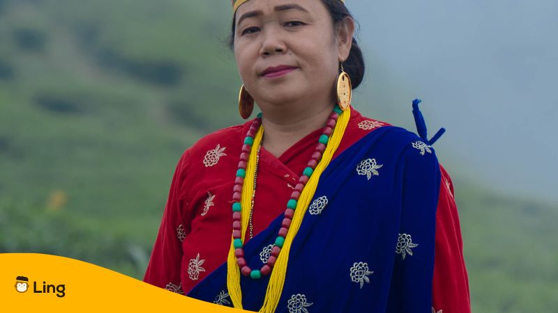 nepali native dressed in traditional attire. 
