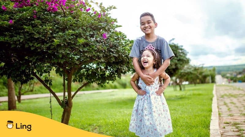 Children's Day In Thai - siblings brother and sister in the garden