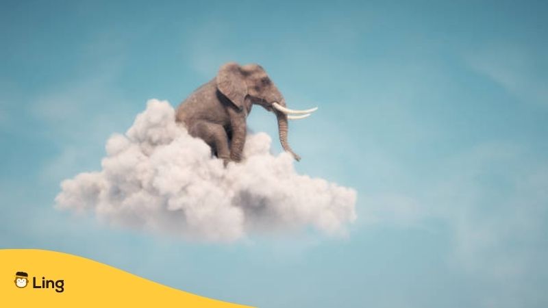 Elefant sitzt auf einer Wolke 