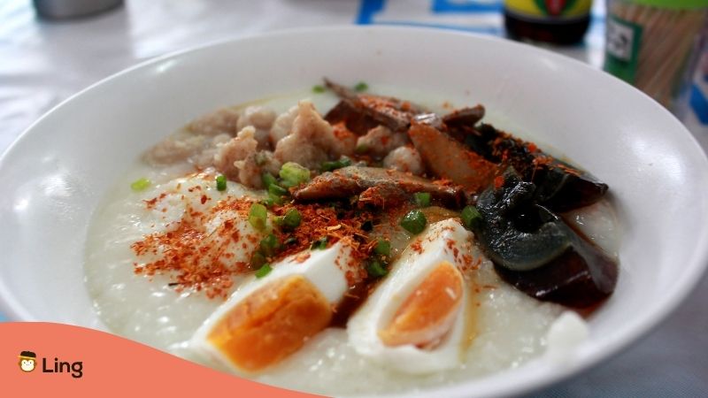 Traditional Cantonese Meals-Ling-Congee With Lean Pork And Century Egg