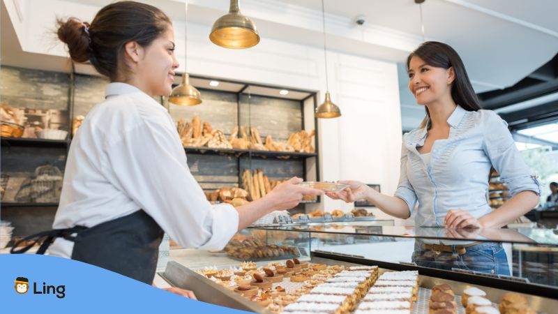 women greeting at a Bakery