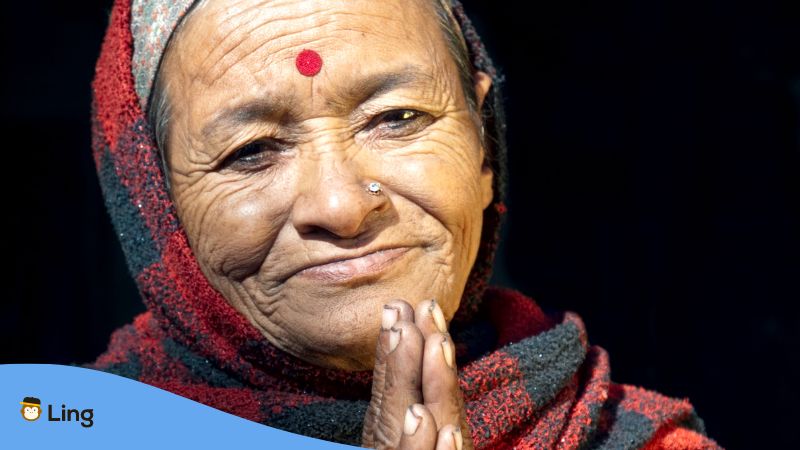 Hello In Nepali_ling app_learn nepali_Older Nepali Lady Namaste