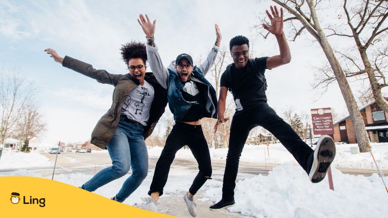 dutch friends having fun in the snow