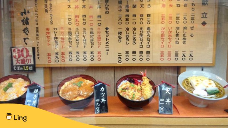 Japanese restaurant menu fake foods