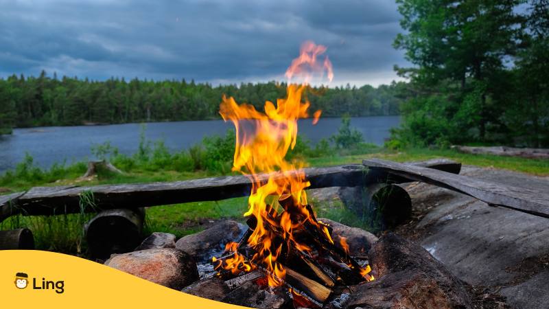 Lagerfeuer An Einem See In Bosnien