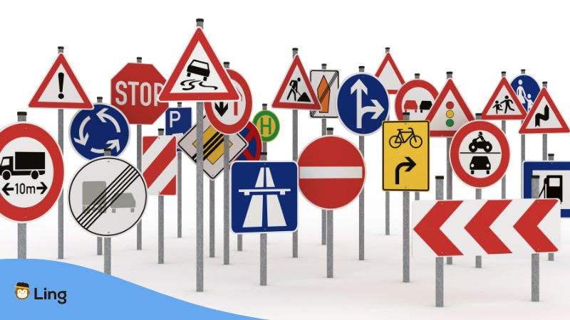 Traffic instruction road signs.