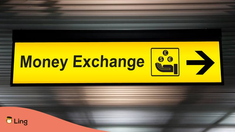 Yellow Sign for Money Exchange where you can get the Serbian Currency Dinar