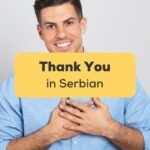 Man holding his hands to his heart being grateful and wanting to say Thank you in Serbian