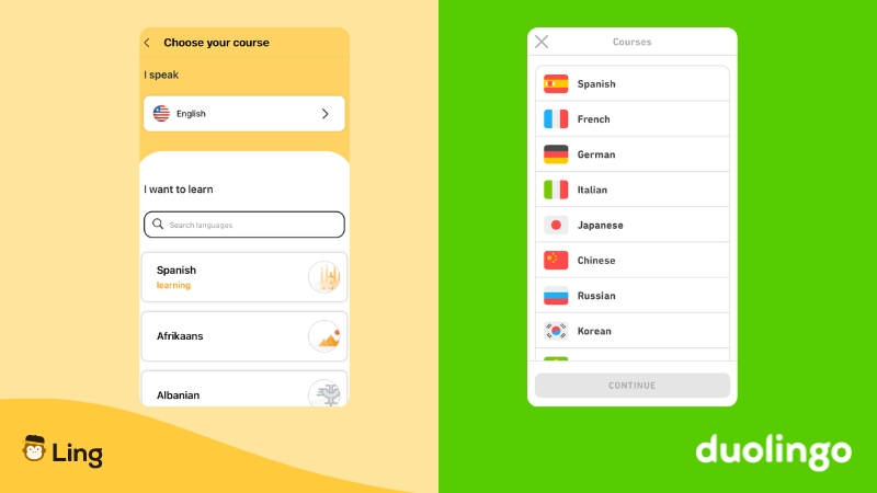 The Ling App vs Duolingo-ling-app-languages-available