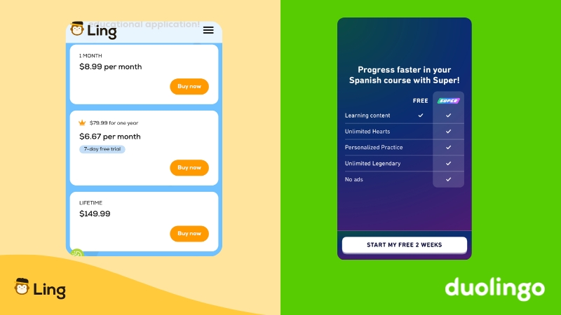 The Ling App vs Duolingo-ling-app-pricing-plans