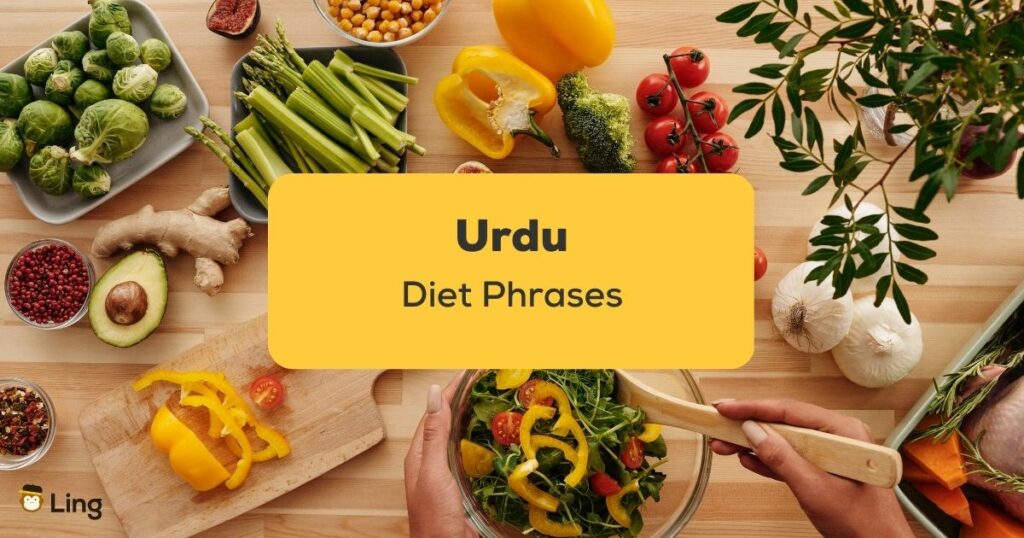 Urdu Diet Phrases_ling app_learn urdu_Vegetables on a Table
