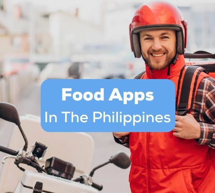 A food apps in the Philippines delivery rider with his motorcycle.