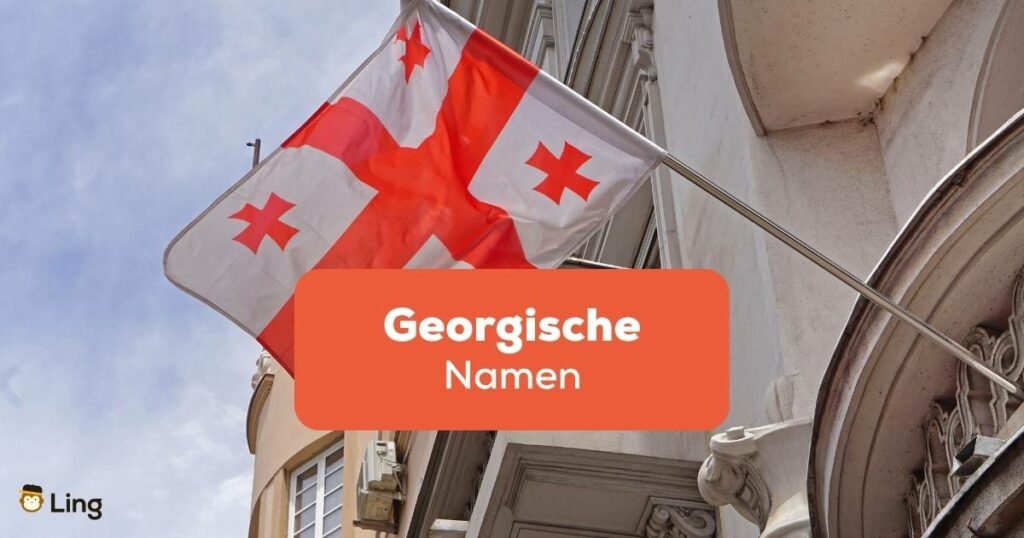 Georgische Flagge weht von einem Gebäude Georgische Namen