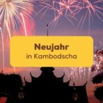 Neujahr in Kambodscha Khmer Feuerwerk über einem Tempel