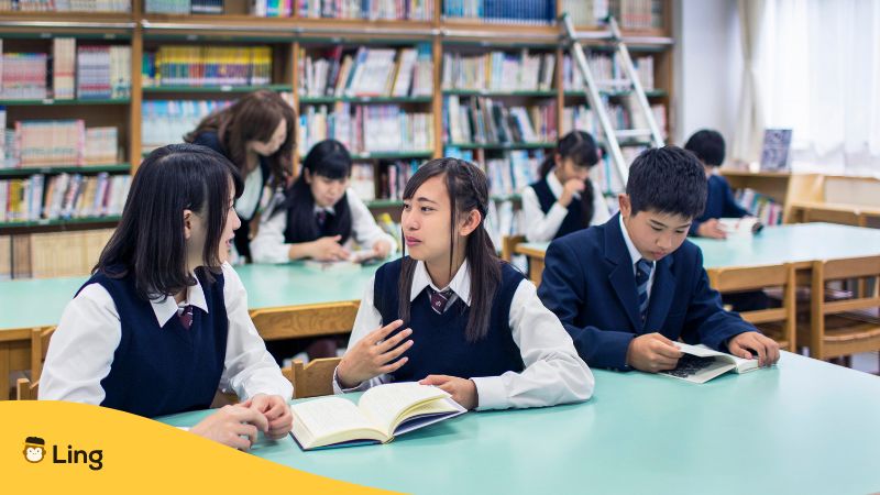 Japanese students in the library