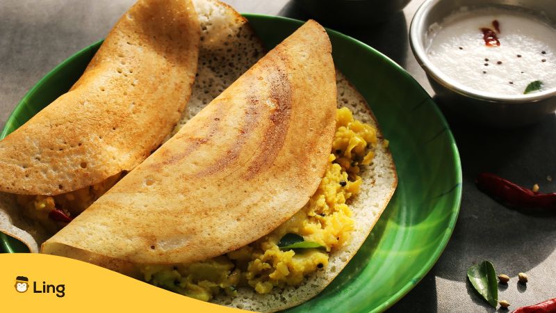 Dosa, ein typisches vegetarisches Gericht der Tamilen