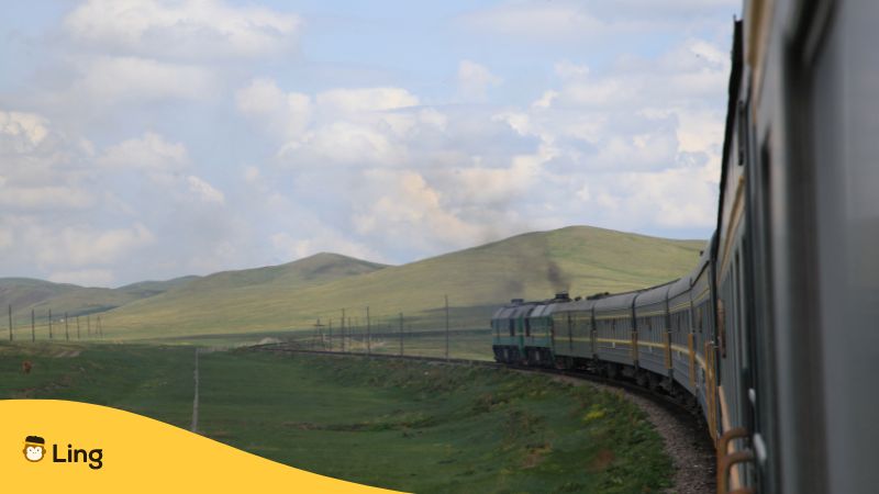 Zug in mongolischer Landschaft