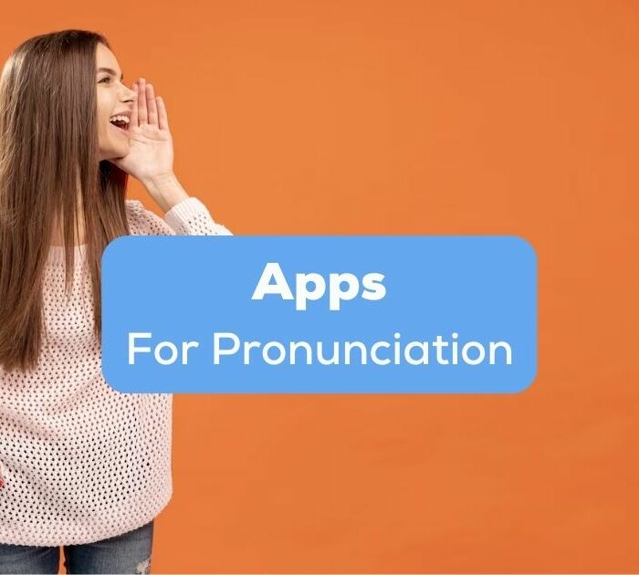 A photo of a girl shouting beside the Apps For Pronunciation texts.