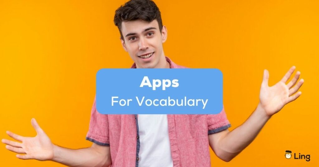 A photo of a man with open arms behind the Apps For Vocabulary texts.