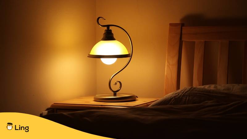 gute nacht auf niederländisch aus Ling-App Bett und nachtlampe