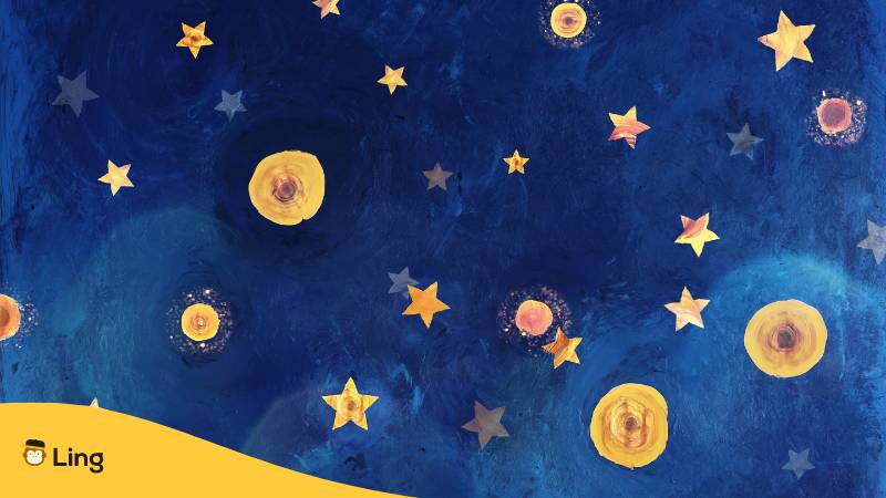 gute nacht auf niederländisch aus Ling-App gemalter Sternenhimmel